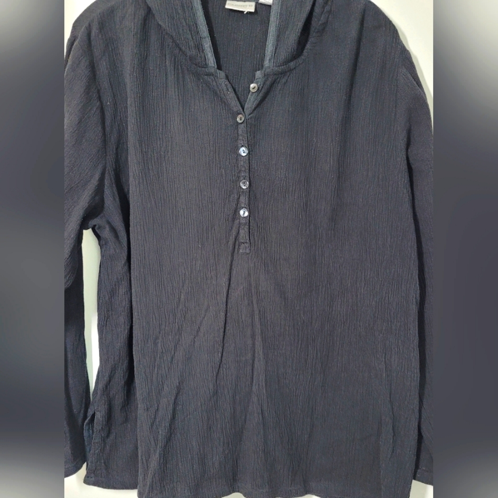 Chico's Long Sleeve Hooded Shirt With Buttons Half-up Size 2 Large